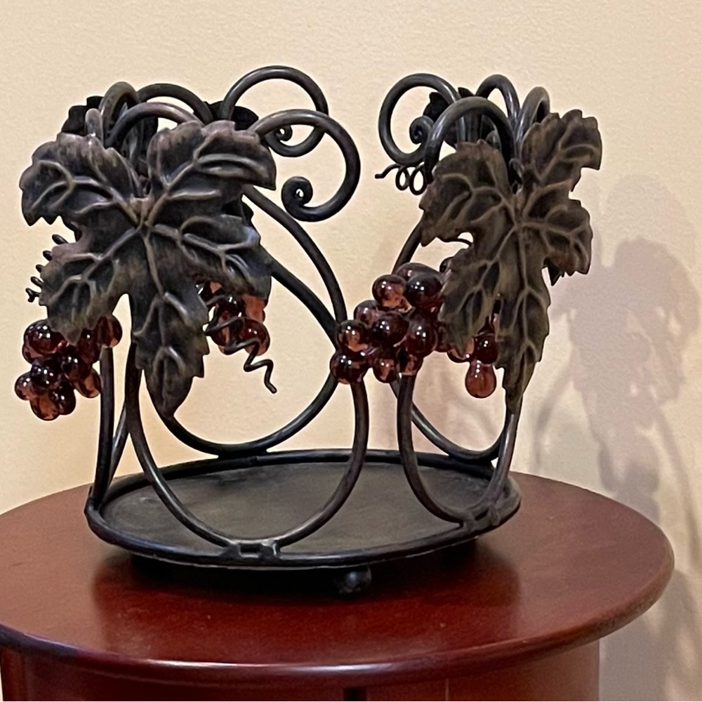 Black Grape Vine Metal Candle Holder with matching candle topper!